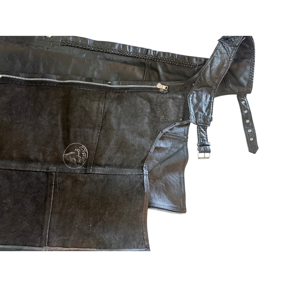 Hot Leathers Mens Black Leather Motorcycle Chaps Braided Trim Biker Gear Size M - Picture 6 of 7